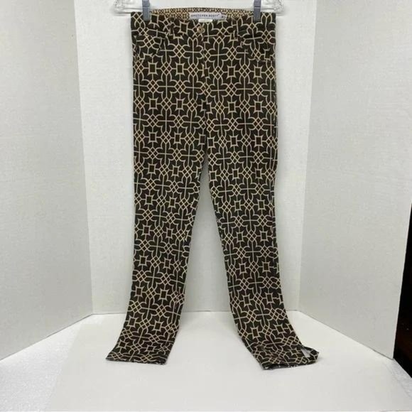 Talbots Pants - Talbots Womens Geometric Print Straight Leg Pants Black Tan Size 10